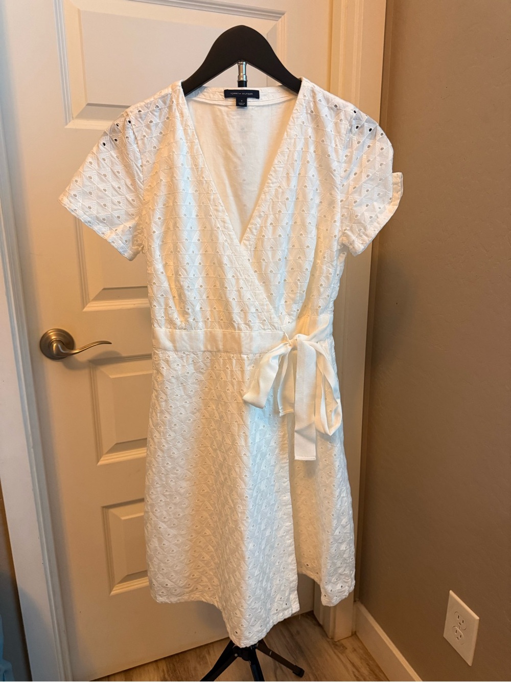 Tommy Hilfiger White Eyelet Wrap Dress with Tie Waist